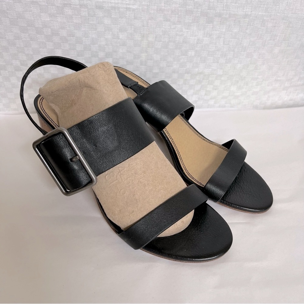 Splendid Black Leather Block Heeled Strappy Sandals